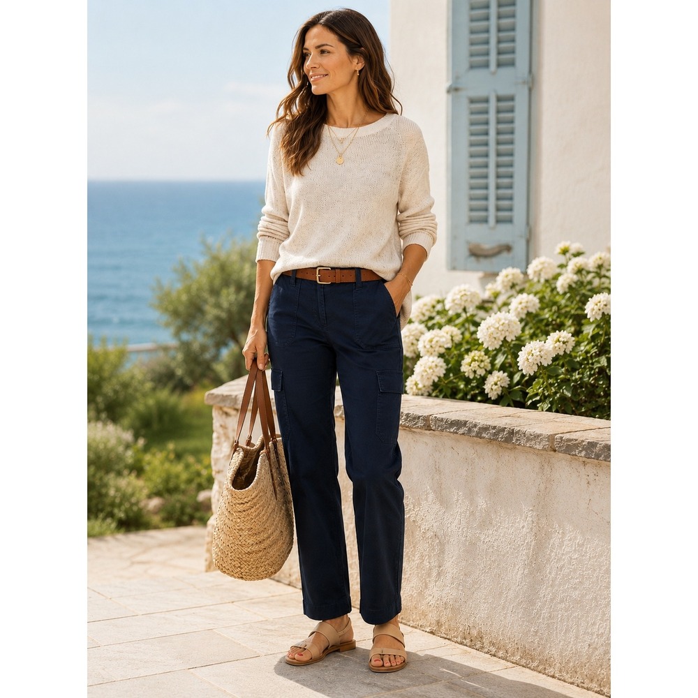 Talbots‎ Cargo Pants Dark Navy Blue Cotton Blend Utility Straight Leg 6